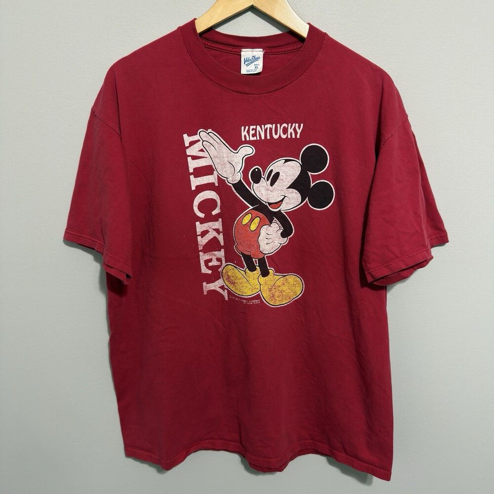 Vintage 1980s Mickey Mouse Kentucky T-Shirt Velva Sheen Red Graphic XL Rare